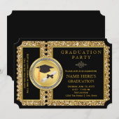 Zwart en gouden glitters afstuderen kaart (Voorkant / Achterkant)