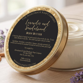 Zwart en gouden glitters Body Butter Pot Label