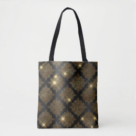 Zwart en gouden glitters filigraanpatroon tote bag