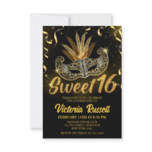Zwart en gouden glitters masker Sweet 16
