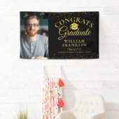 Zwart en gouden glitters moderne foto afstudeercer spandoek (Insitu)