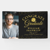 Zwart en gouden glitters moderne foto afstudeercer spandoek (Horizontaal)