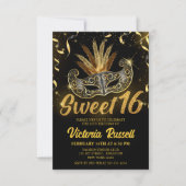 Zwart en gouden glitterschermmasker Sweet 16 Kaart (Voorkant)