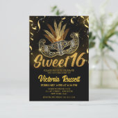 Zwart en gouden glitterschermmasker Sweet 16 Kaart (Staand voorkant)