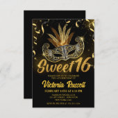 Zwart en gouden glitterschermmasker Sweet 16 Kaart (Voorkant / Achterkant)
