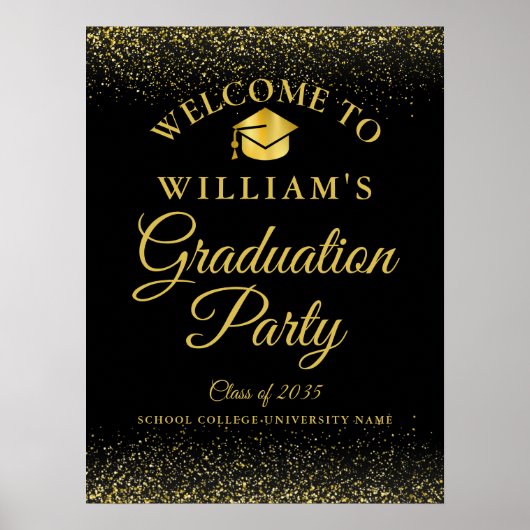 Zwart en gouden glitterschoolafstudeerwelcome bord poster (Voorkant)