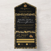 Zwart en gouden Gothic patroon All In One Uitnodiging (Binnen)