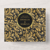 Zwart en gouden Gothic patroon All In One Uitnodiging (Achterkant)