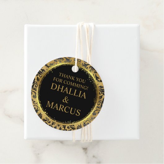 Zwart en gouden Gothic patroon Bedankjes Labels (In situ)