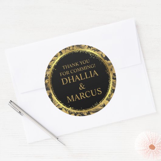 Zwart en gouden Gothic patroon Ronde Sticker (Envelop)