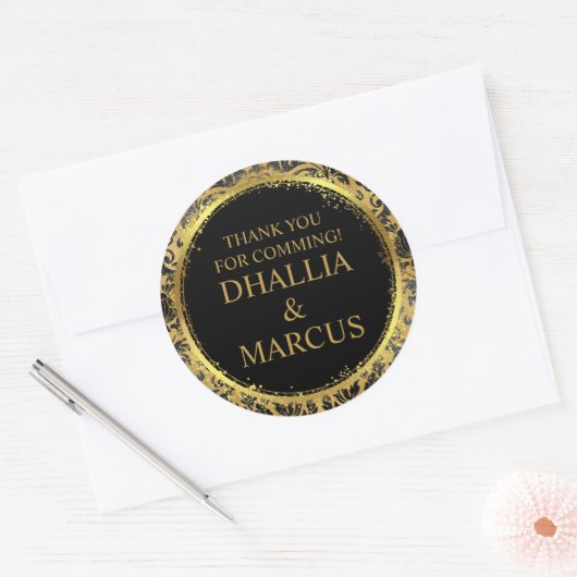 Zwart en gouden Gothic patroon Ronde Sticker (Envelop)