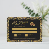 Zwart en gouden Gothic patroon RSVP Kaartje (Staand voorkant)