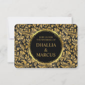 Zwart en gouden Gothic patroon RSVP Kaartje (Achterkant)