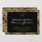 Zwart en gouden Gothic patroon Save The Date (Voorkant / Achterkant)
