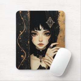 Zwart en gouden gotisch anime-meisje muismat
