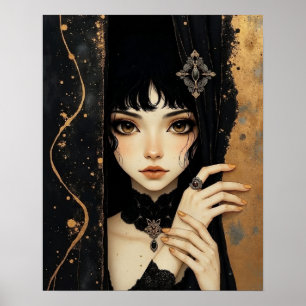 Zwart en gouden gotisch anime-meisje poster
