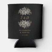 Zwart en gouden gotisch bloemmotief bruiloft blikjeskoeler (Voorkant)