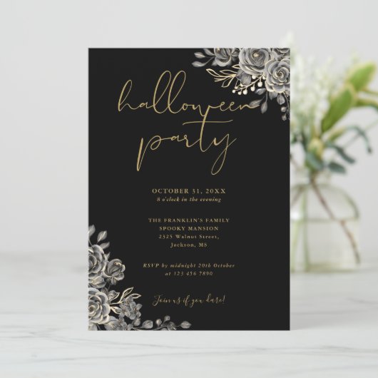 Zwart en gouden gotische bloemrijke volwassenen Ha Kaart (Staand voorkant)