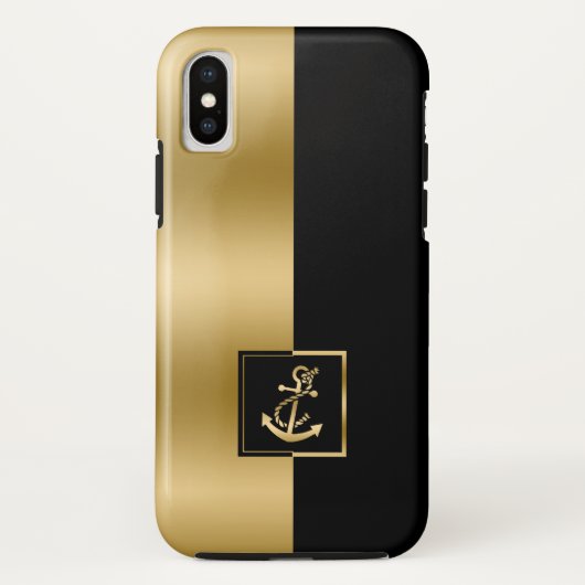 Zwart en gouden gouden gouden bootanker Case-Mate iPhone case (Achterkant)