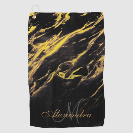 Zwart en gouden graniet golfhanddoek (Voorkant)