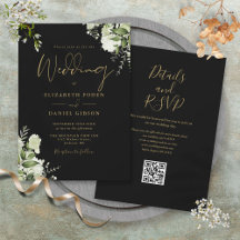 Zwart en gouden groenbloemige bloemencode QR-code 