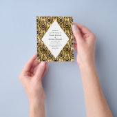 Zwart en gouden Halloween Damast gotische bruiloft Flyer (Hand)