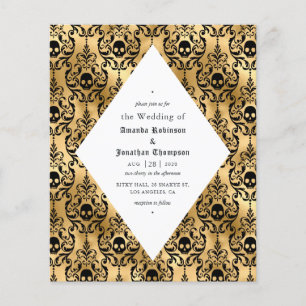 Zwart en gouden Halloween Damast gotische bruiloft Flyer