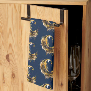 Zwart en gouden halvemaanpatroon Halloween Theedoek