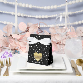 Zwart en Gouden Hart Polka Dots Party Favor Boxes Bedankdoosjes