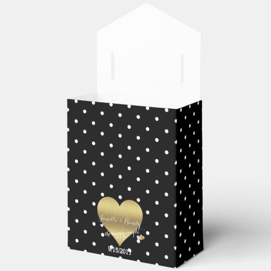 Zwart en Gouden Hart Polka Dots Party Favor Boxes Bedankdoosjes (Open)