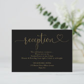 Zwart En Gouden Hart Script Bruiloftsreceptie Informatiekaartje (Staand voorkant)