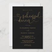 Zwart En Gouden Hart Script Proefdinermiddag Kaart (Voorkant)