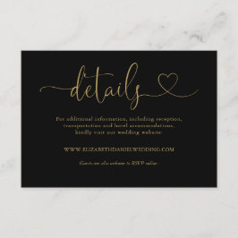 Zwart En Gouden Hart Script Trouwdetails Informatiekaartje