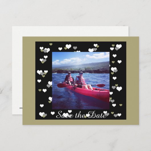 Zwart en gouden hart Sla de datum op Aankondigingskaart (Voorkant / Achterkant)