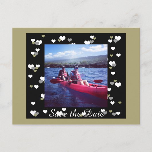Zwart en gouden hart Sla de datum op Aankondigingskaart (Voorkant)