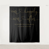 Zwart en gouden hartscript trouwdag wandkleed (Voorkant)