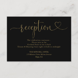 Zwart en gouden hartscript voor bruiloftsreceptie informatiekaartje