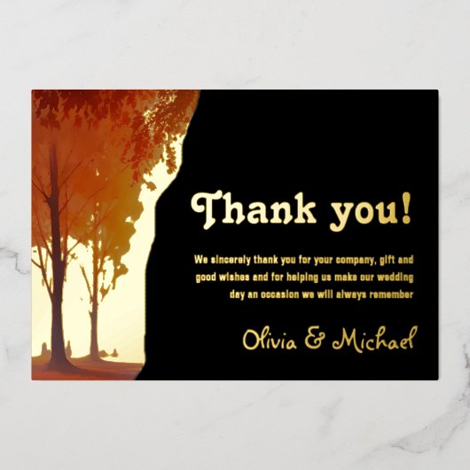 Zwart en Gouden Herfst landschap Dank u kaart (Voorkant)