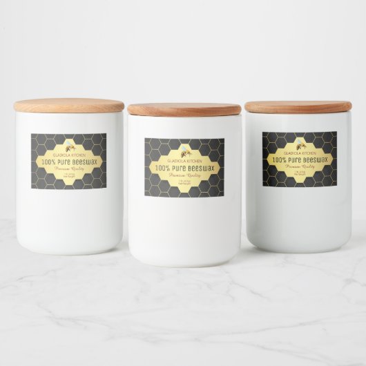 Zwart en Gouden Honingraat Bijenwas en Honing Voedselcontainer Etiket (Flessen)