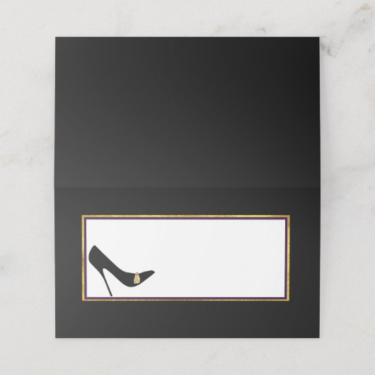 Zwart en Gouden Hooghiel Bruiloft Plaatskaartje (Buitenkant ongevouwen)