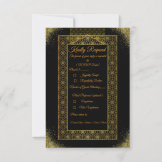 Zwart en Gouden Huwelijks RSVP Kaart | Elegant