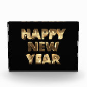 Zwart en Gouden Kijk Tekst Gelukkig Nieuwjaar Fotoblokken (Voorkant)