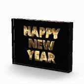 Zwart en Gouden Kijk Tekst Gelukkig Nieuwjaar Fotoblokken (Rechts)