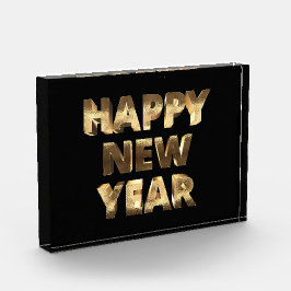 Zwart en Gouden Kijk Tekst Gelukkig Nieuwjaar Fotoblokken