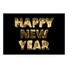 Zwart en Gouden Kijk Tekst Gelukkig Nieuwjaar Perfect Poster