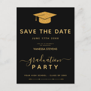 Zwart en gouden klassiek afstuderen Save the Date Uitnodiging Briefkaart