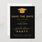 Zwart en gouden klassiek afstuderen Save the Date Uitnodiging Briefkaart (Voorkant / Achterkant)