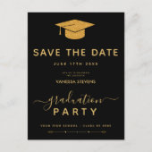 Zwart en gouden klassiek afstuderen Save the Date Uitnodiging Briefkaart (Voorkant)