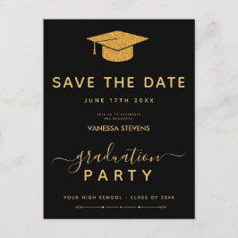 Zwart en gouden klassiek afstuderen Save the Date Uitnodiging Briefkaart