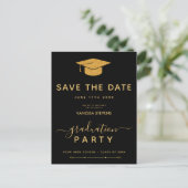 Zwart en gouden klassiek afstuderen Save the Date Uitnodiging Briefkaart (Staand voorkant)